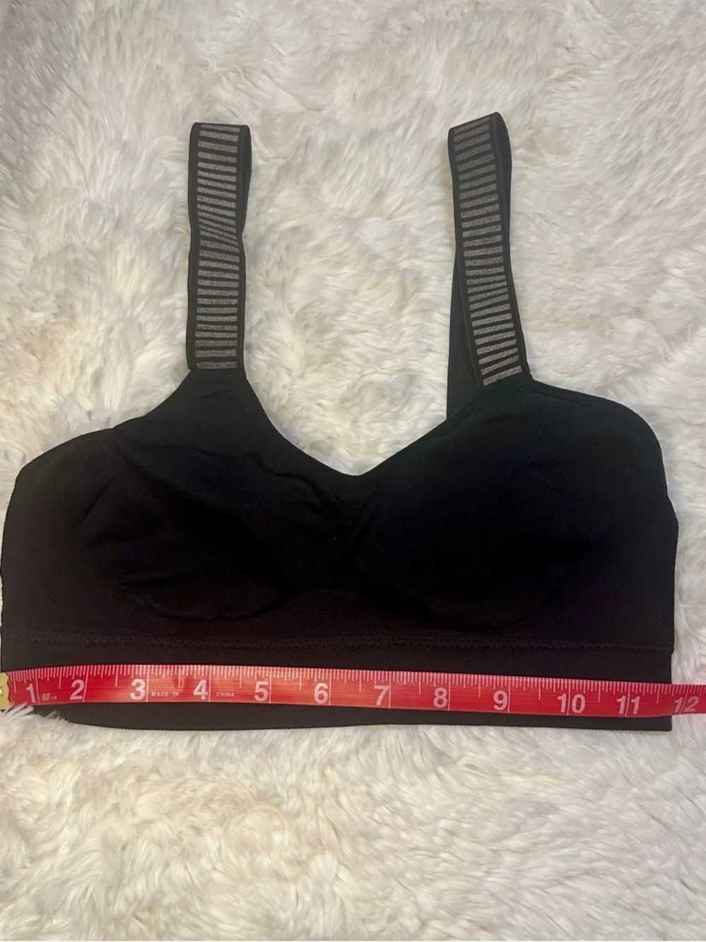 Bebe Sport Black Sports Bra Silver Stripe Straps Medium Athleisure Activewear